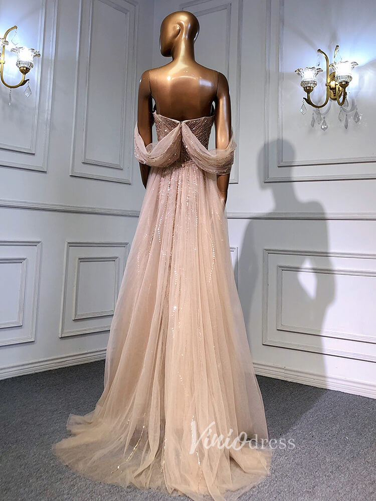 Prom Dress 2025 Sheath Beaded Prom Dresses with Slit Overskirt Evening Dress 20014-unique prom dresses-As Picture-US 2-Viniodress