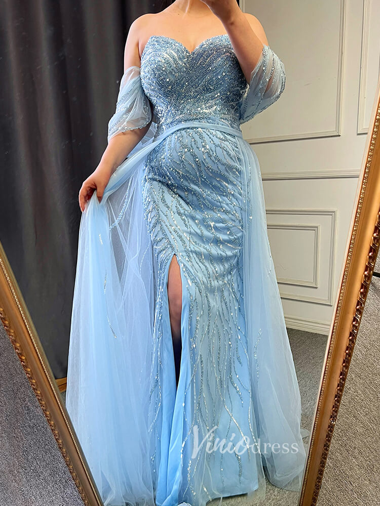 Prom Dress 2025 Sheath Beaded Prom Dresses with Slit Overskirt Evening Dress 20014-unique prom dresses-As Picture-US 2-Viniodress