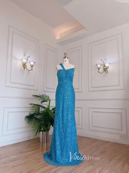 Prom Dress 2025 Shimmer Ocean Blue Prom Dresses Beaded Sequin Evening Dress 20074-unique prom dresses-Blue-US 2-Viniodress