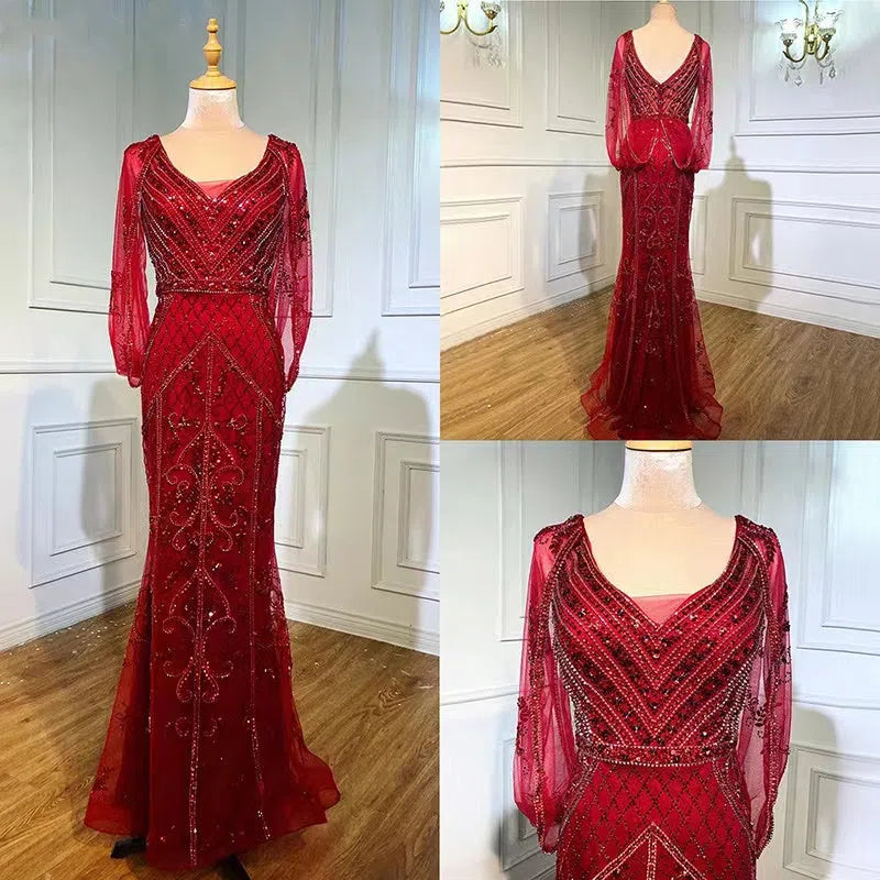 Prom Dress 2025 Silver Beaded Prom Dresses Sheath 20s Evening Dress FD2610-unique Prom Dresses-Red-US2-Viniodress