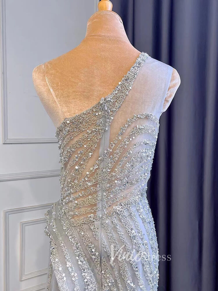 Prom Dress 2025 Silver Beaded Prom Dressses One Shoulder Sheath Evening Dress 20008-unique prom dresses-As Picture-US 2-Viniodress