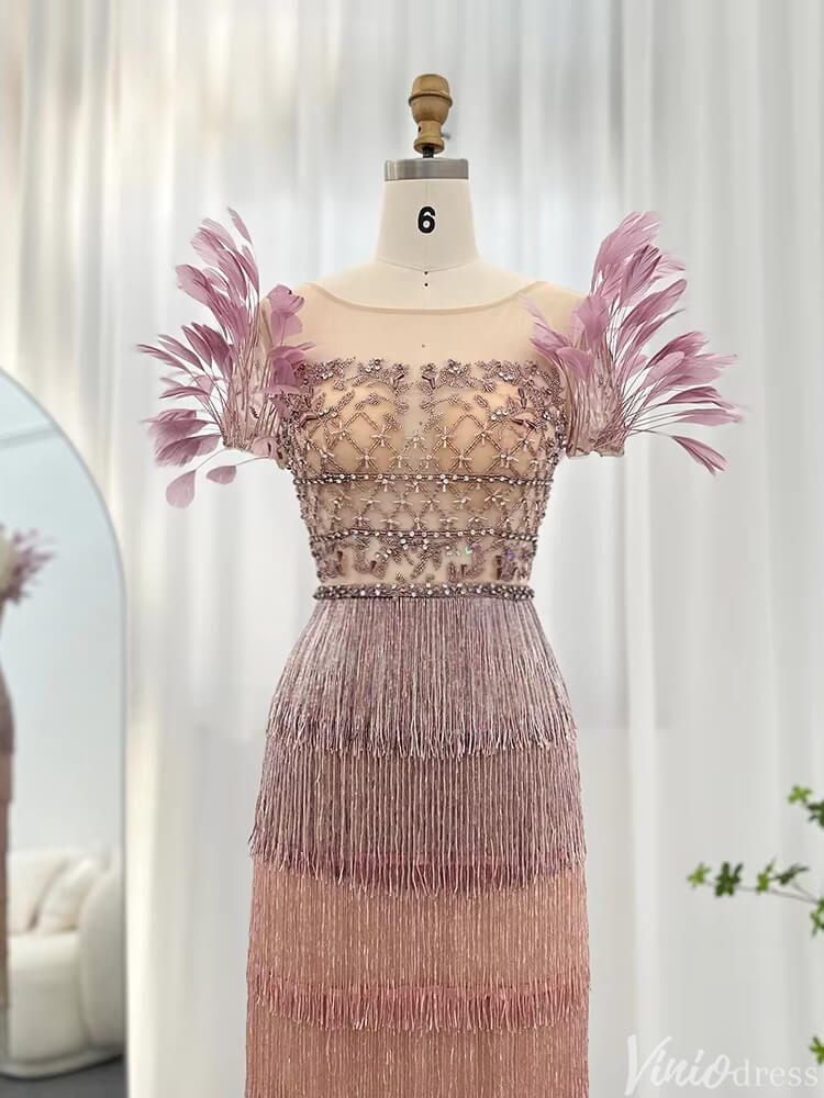 Short Prom Dresses 2025 Tea Length Lavender 1920s Flapper Dresses Feather Wedding Guest Dress FD2474-prom dresses-Viniodress-Lavender-US 2-Viniodress