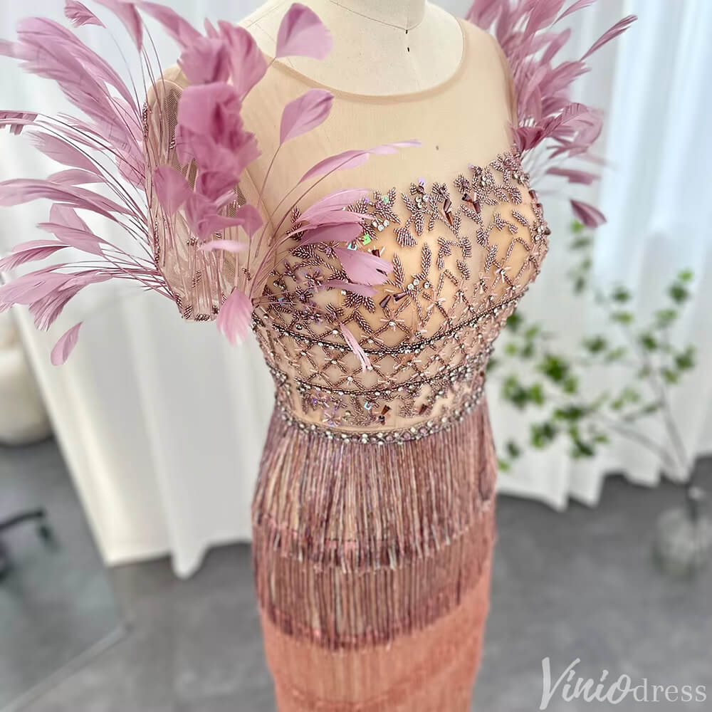 Short Prom Dresses 2025 Tea Length Lavender 1920s Flapper Dresses Feather Wedding Guest Dress FD2474-prom dresses-Viniodress-Lavender-US 2-Viniodress