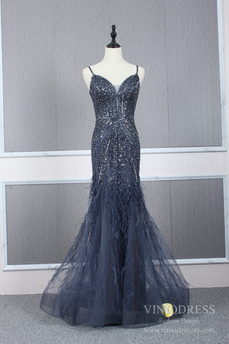 Prom Dress 2025 Two Piece Beaded Navy Blue Mermaid Prom Dresses with Cape FD2486-unique prom dresses-Navy Blue-US 2-Viniodress