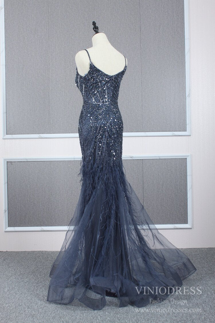 Prom Dress 2025 Two Piece Beaded Navy Blue Mermaid Prom Dresses with Cape FD2486-unique prom dresses-Navy Blue-US 2-Viniodress