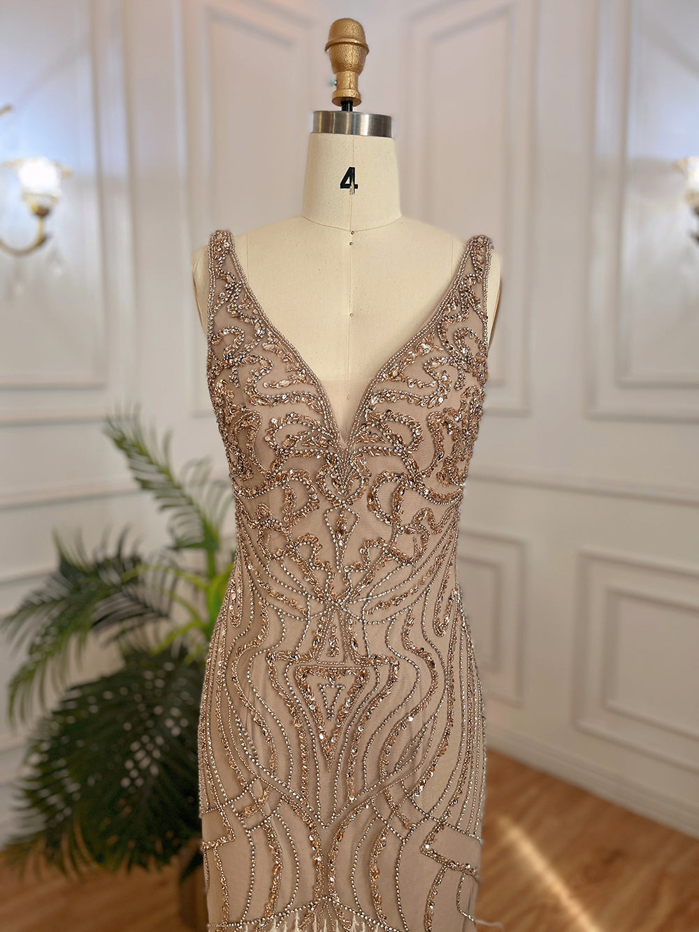 Prom Dress 2025 Two Piece Mother of Bride Dress Beaded Feather Holiday Dress FD2799-unique prom dresses-Taupe-US 2-Viniodress