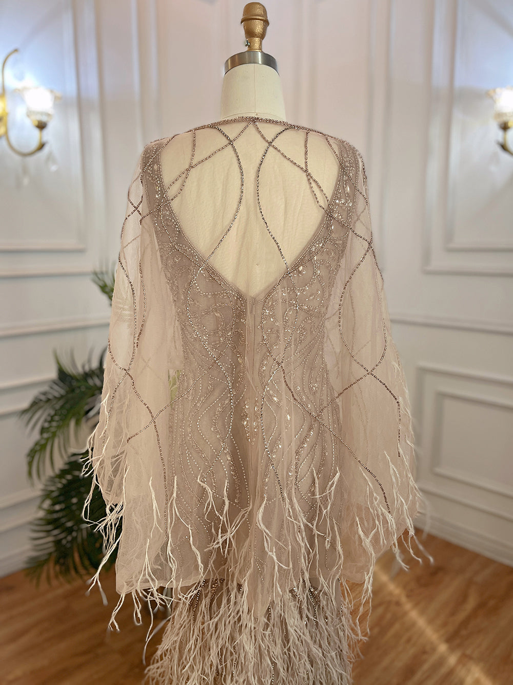 Prom Dress 2025 Two Piece Mother of Bride Dress Beaded Feather Holiday Dress FD2799-unique prom dresses-Taupe-US 2-Viniodress