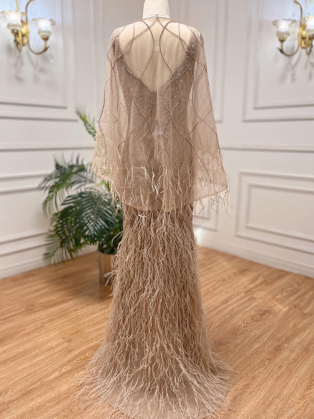 Prom Dress 2025 Two Piece Mother of Bride Dress Beaded Feather Holiday Dress FD2799-unique prom dresses-Taupe-US 2-Viniodress