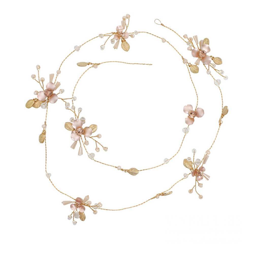 Extra Long Rose Gold Floral Hair Vines Bridal Headband AC1219-Headpieces 2025 -Viniodress-As Picture-