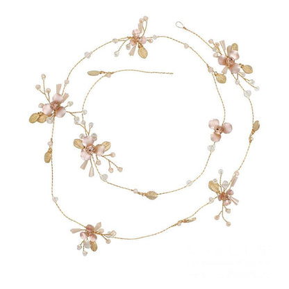 Extra Long Rose Gold Floral Hair Vines Bridal Headband AC1219-Headpieces 2025 -Viniodress-As Picture-