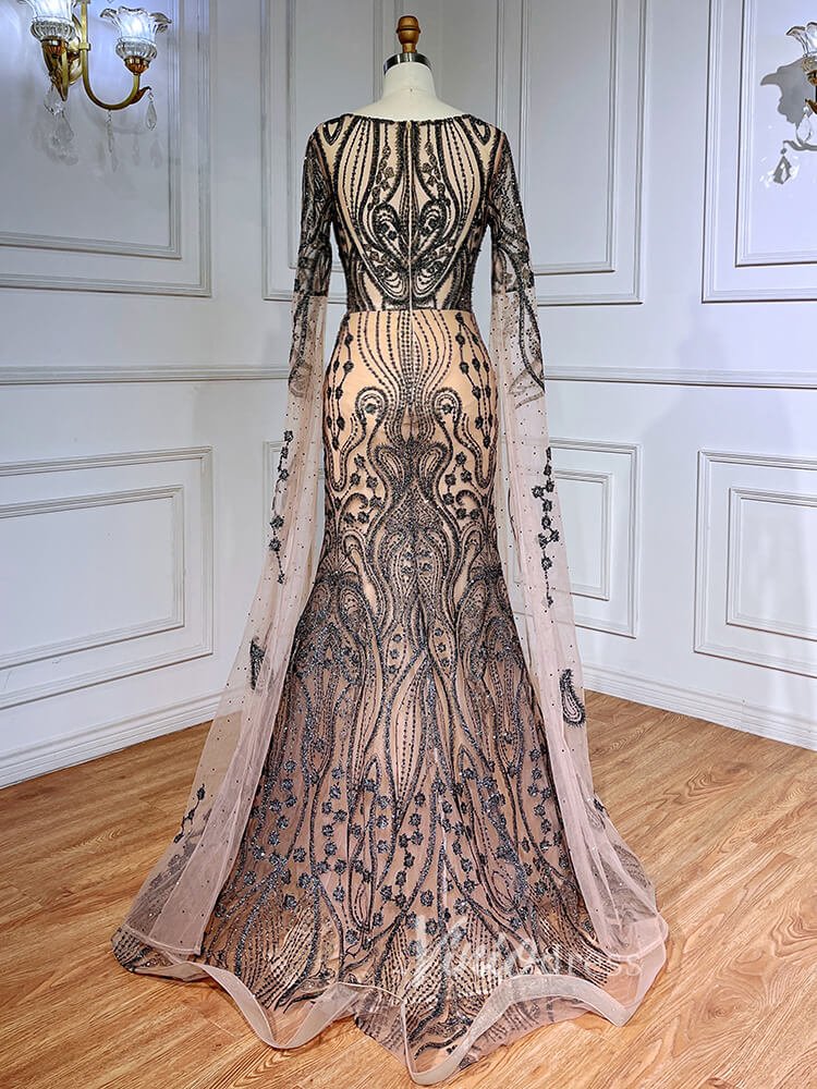 Extra Long Sleeve Beaded Evening Dresses Vintage Mermaid 20s Gowns 20029-Evening Dresses 2025 -Viniodress-Champagne-US 2-