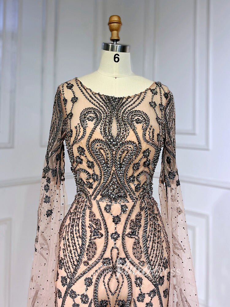 Extra Long Sleeve Beaded Evening Dresses Vintage Mermaid 20s Gowns 20029-Evening Dresses 2025 -Viniodress-Champagne-US 2-