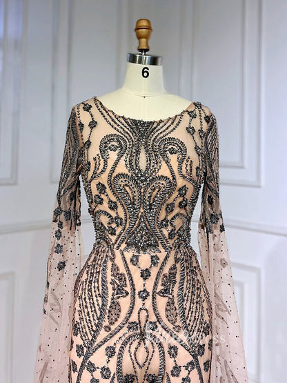 Extra Long Sleeve Beaded Evening Dresses Vintage Mermaid 20s Gowns 20029-Evening Dresses 2025 -Viniodress-Champagne-US 2-