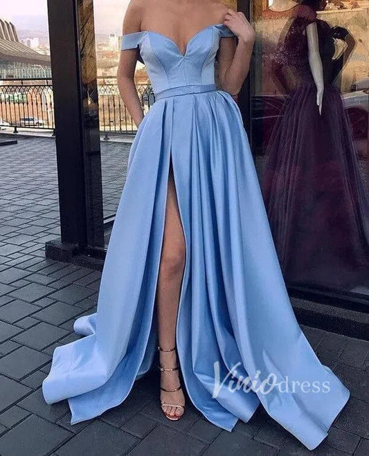 Fabulous Simple Pink Long Prom Dresses with Pockets FD1369-prom dresses 2025 -Viniodress-Light Blue-US 2-