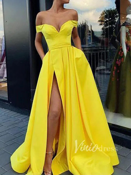 Fabulous Simple Pink Long Prom Dresses with Pockets FD1369-prom dresses 2025 -Viniodress-Yellow-US 2-