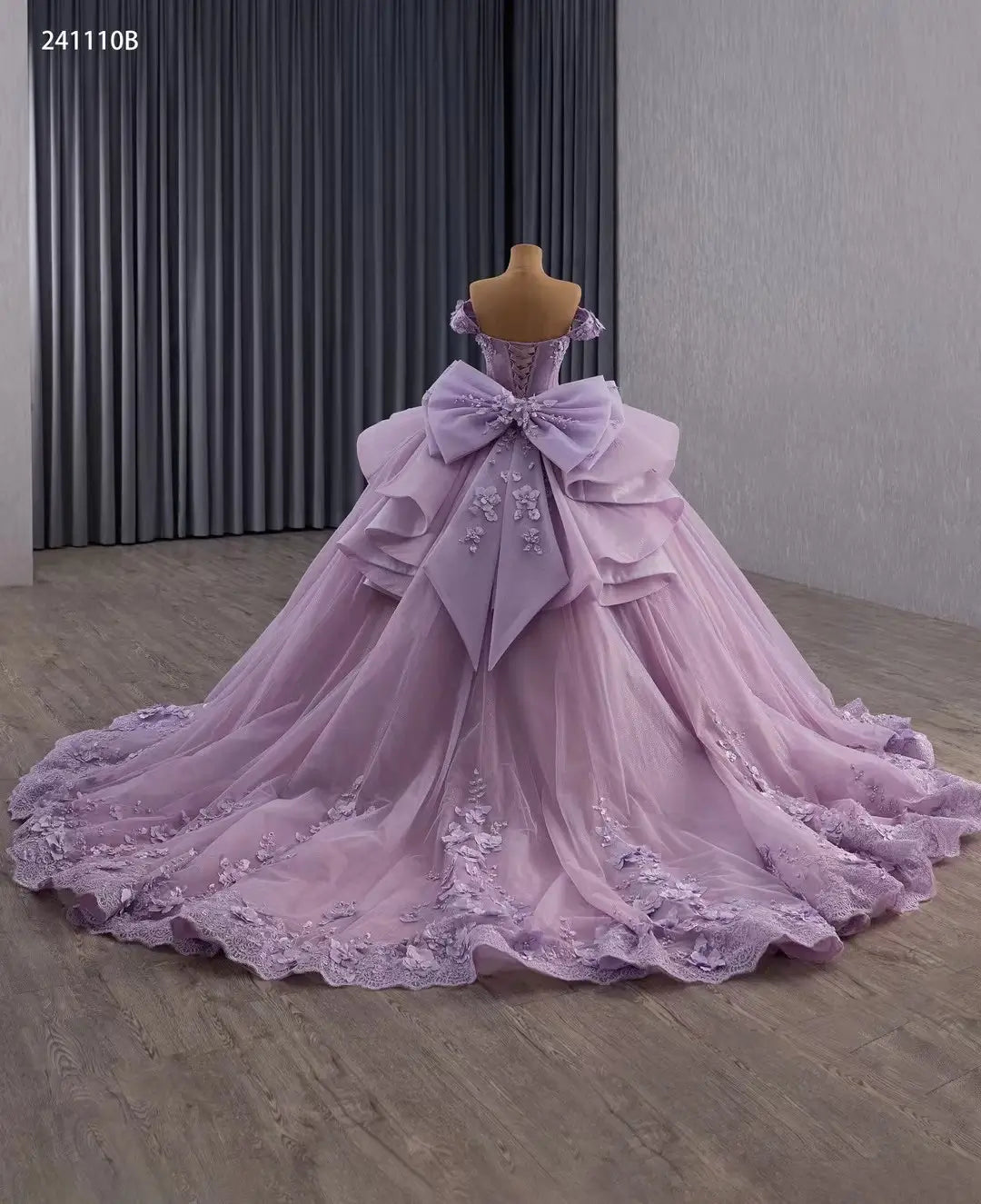 Fairy 3D Flower Ball Gown Quinceañera Dress | Off-the-Shoulder Basque Waist with Bow Back 241110B-Quinceanera Dresses 2026-Viniodress-Light Blue-Custom Size-