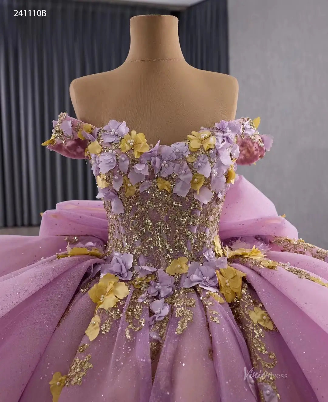 Fairy 3D Flower Ball Gown Quinceañera Dress | Off-the-Shoulder Basque Waist with Bow Back 241110B-Quinceanera Dresses 2026-Viniodress-Light Blue-Custom Size-