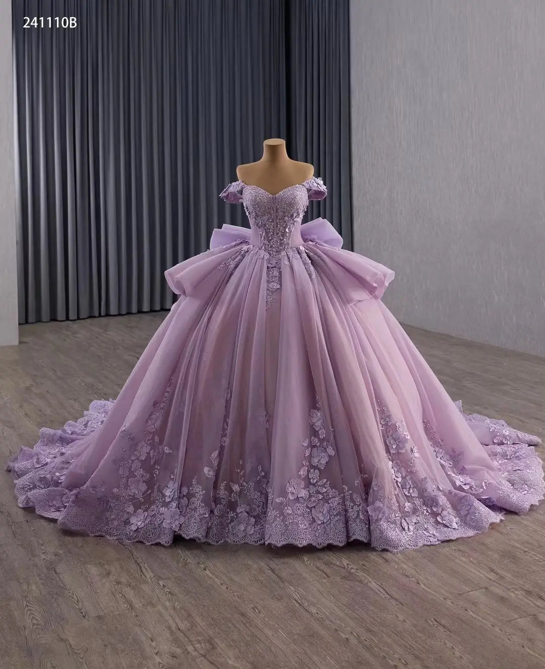 Fairy 3D Flower Ball Gown Quinceañera Dress | Off-the-Shoulder Basque Waist with Bow Back 241110B-Quinceanera Dresses 2026-Viniodress-Mauve-Custom Size-
