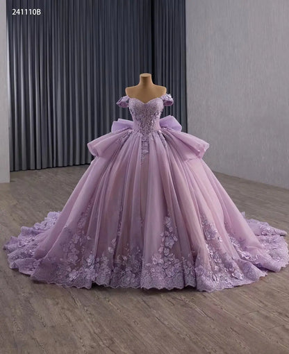 Fairy 3D Flower Ball Gown Quinceañera Dress | Off-the-Shoulder Basque Waist with Bow Back 241110B-Quinceanera Dresses 2026-Viniodress-Mauve-Custom Size-