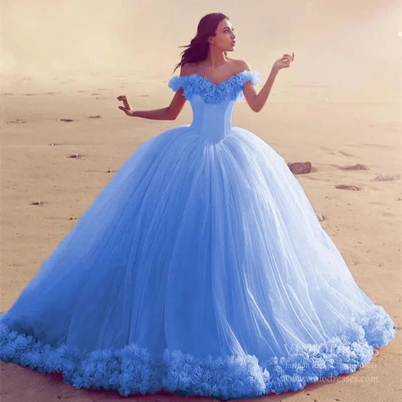 3D Flower Quinceanera Dresses Cinderella Ball Gowns VW1040-Quinceanera Dresses 2025 -Viniodress-Light Blue-Custom Size-