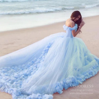 3D Flower Quinceanera Dresses Cinderella Ball Gowns VW1040-Quinceanera Dresses 2025 -Viniodress-Light Blue-Custom Size-