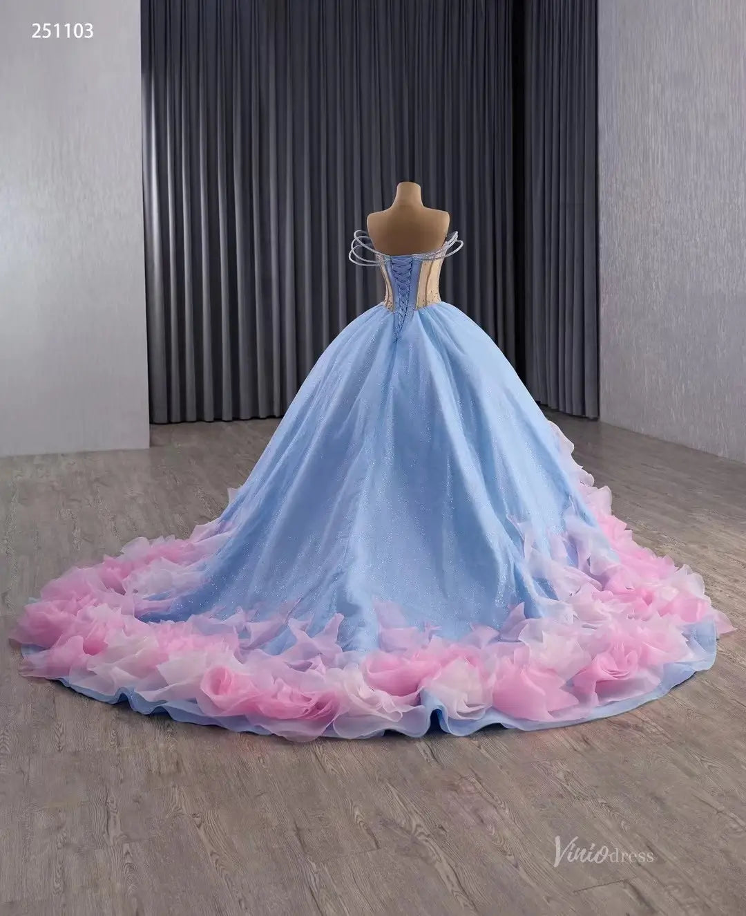 Fairy Sky Blue Ombre Ball Gown Quinceaera Dress | Off-the-Shoulder Ba Viniodress Fairy Sky Blue Ombre Ball Gown Quinceaera Dress | Off-the-Shoulder Ba Viniodress