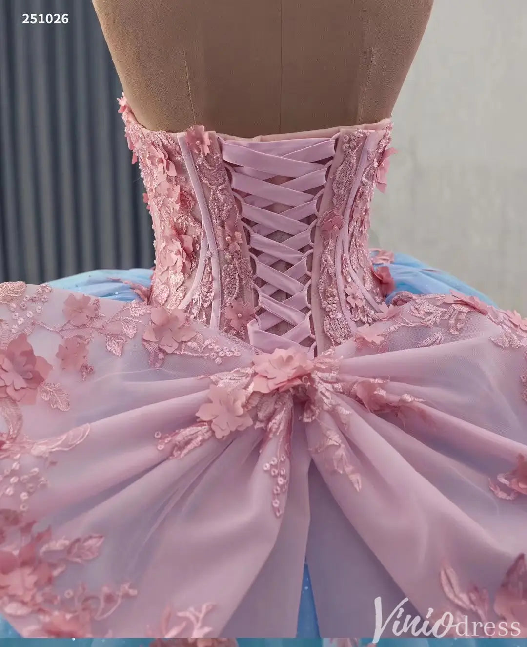Fairy Tale Pink and Blue 3D Floral Quinceañera Ball Gown – Style 251026-Quinceanera Dresses 2025 -Viniodress-Light Blue-Custom Size-