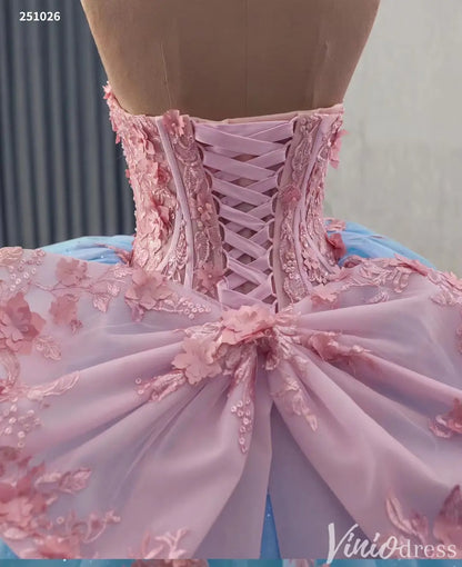 Fairy Tale Pink and Blue 3D Floral Quinceañera Ball Gown – Style 251026-Quinceanera Dresses 2025 -Viniodress-Light Blue-Custom Size-