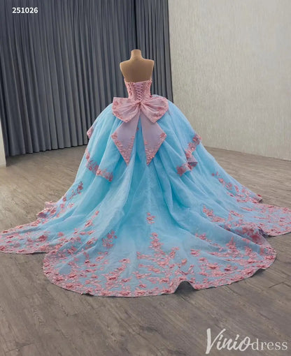 Fairy Tale Pink and Blue 3D Floral Quinceañera Ball Gown – Style 251026-Quinceanera Dresses 2025 -Viniodress-Light Blue-Custom Size-