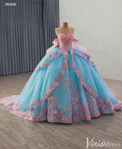 Fairy Tale Pink and Blue 3D Floral Quinceañera Ball Gown – Style 251026-Quinceanera Dresses 2025 -Viniodress-Light Blue-Custom Size-