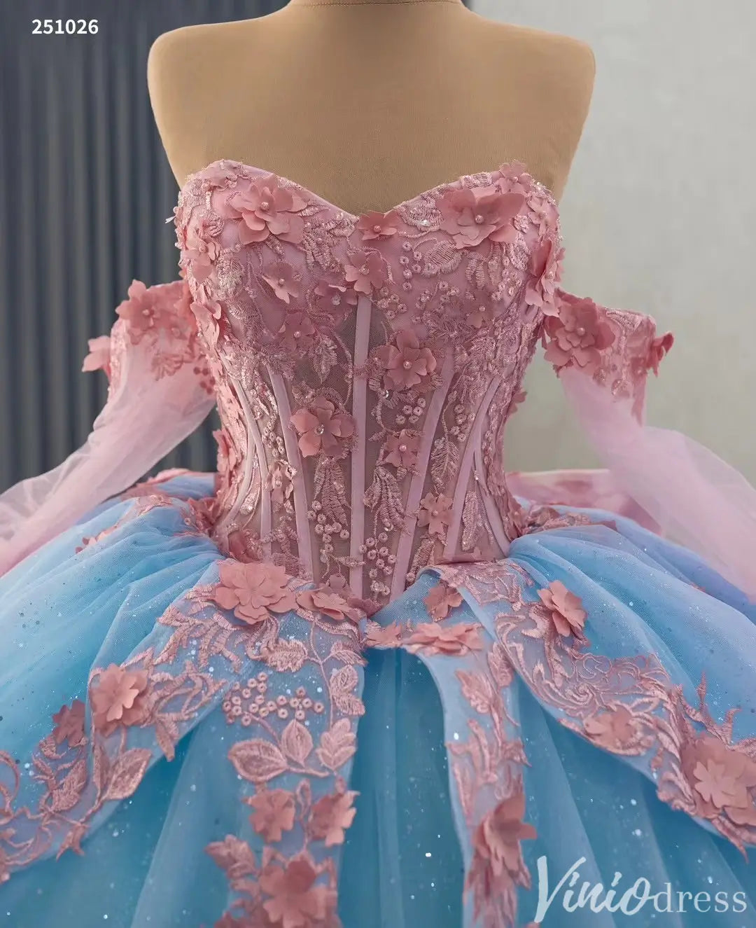 Fairy Tale Pink and Blue 3D Floral Quinceañera Ball Gown – Style 251026-Quinceanera Dresses 2025 -Viniodress-Light Blue-Custom Size-