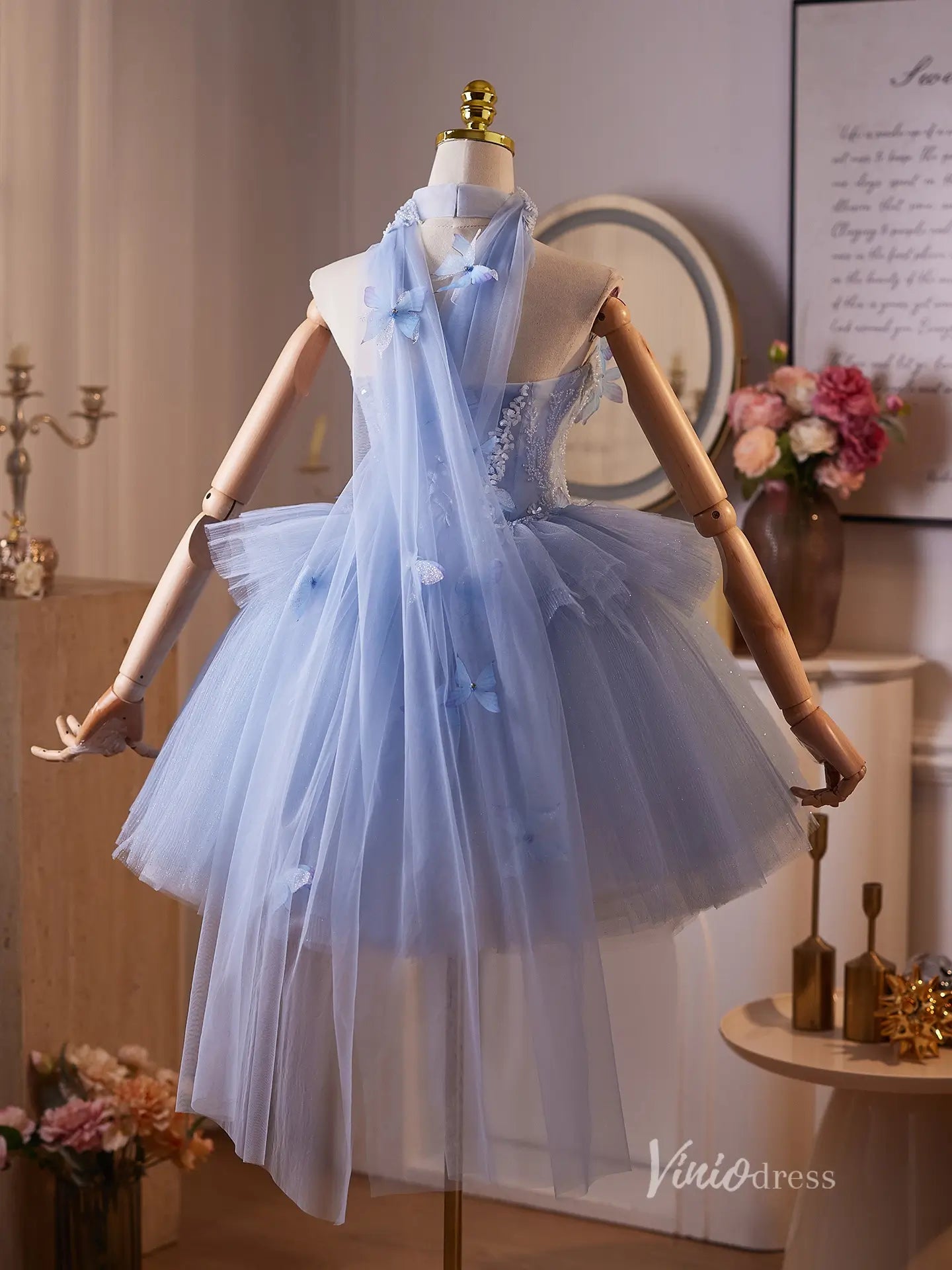 Fairytale Blue 3D Butterfly Homecoming Dress with Layered Tulle Skirt & Detachable Sheer Shawl – BJ096-prom dresses 2025 -Viniodress-Light Blue-Custom Size-
