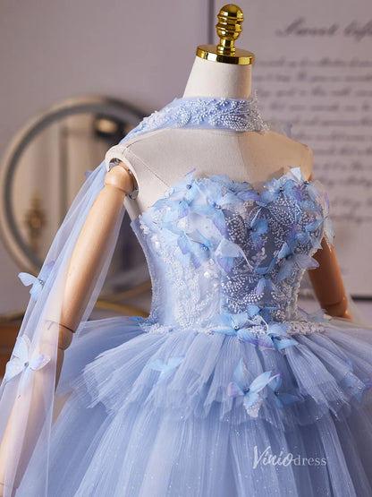 Fairytale Blue 3D Butterfly Homecoming Dress with Layered Tulle Skirt & Detachable Sheer Shawl – BJ096-prom dresses 2025 -Viniodress-Light Blue-Custom Size-
