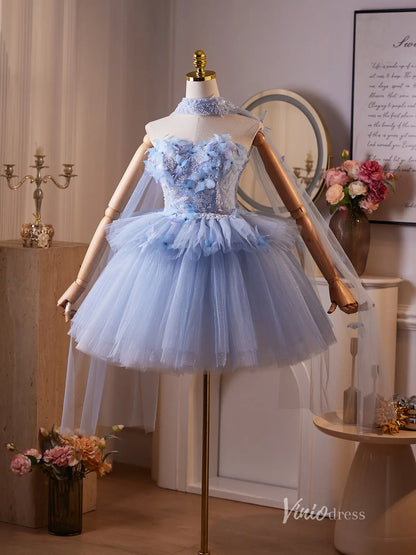 Fairytale Blue 3D Butterfly Homecoming Dress with Layered Tulle Skirt & Detachable Sheer Shawl – BJ096-prom dresses 2025 -Viniodress-Light Blue-Custom Size-