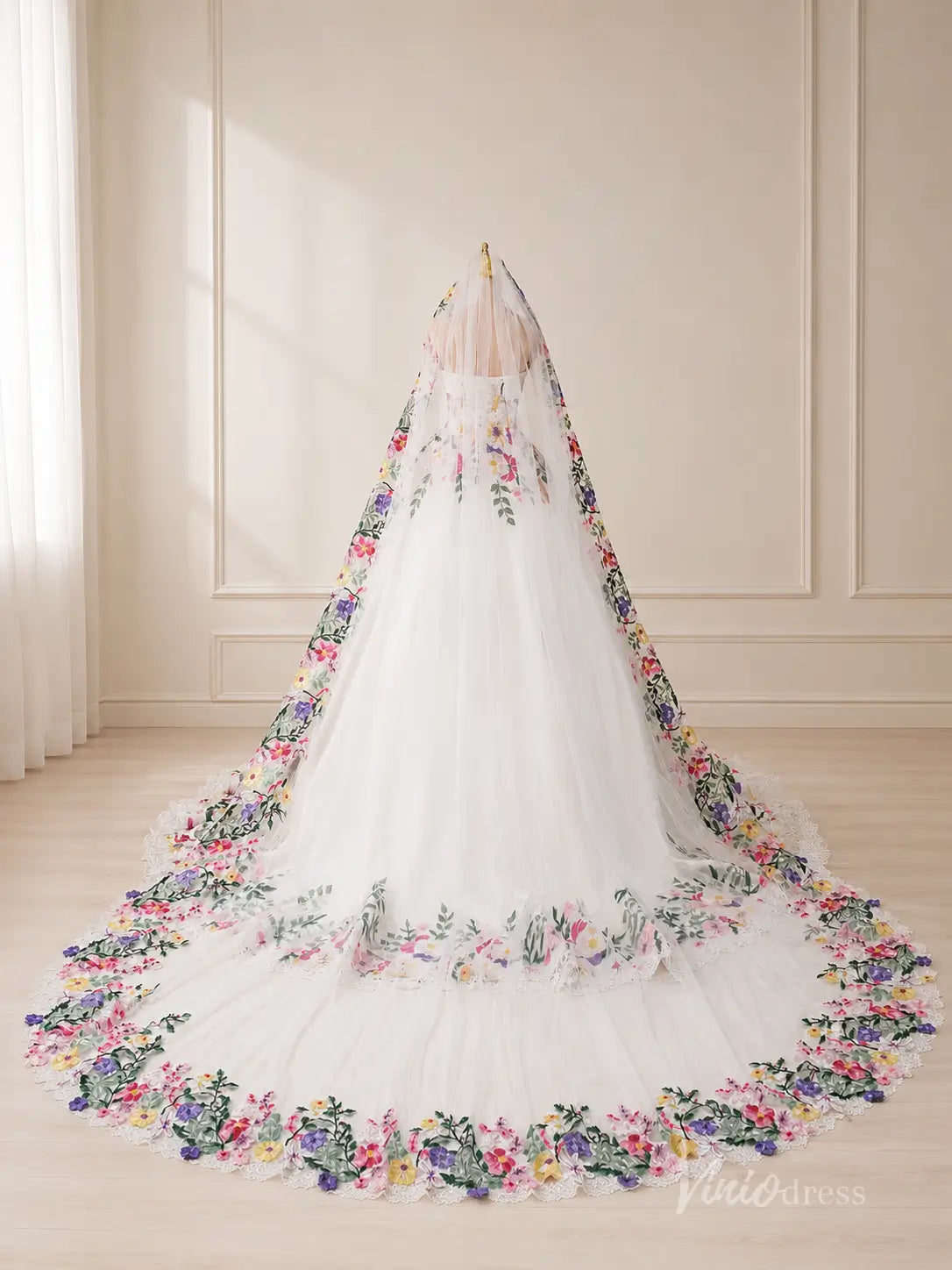 Fairytale Ivory Blooming Floral Wedding Dress with Strapless Corset Bodice, Lace Trim & Chapel Train - FW288-wedding dresses 2026-Viniodress-Ivory-Dress Only-Custom Size – Add Measurements in Cart