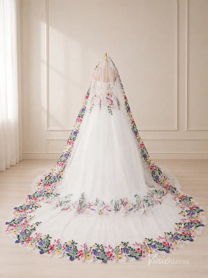 Fairytale Ivory Blooming Floral Wedding Dress with Strapless Corset Bodice, Lace Trim & Chapel Train - FW288-wedding dresses 2026-Viniodress-Ivory-Dress Only-Custom Size – Add Measurements in Cart