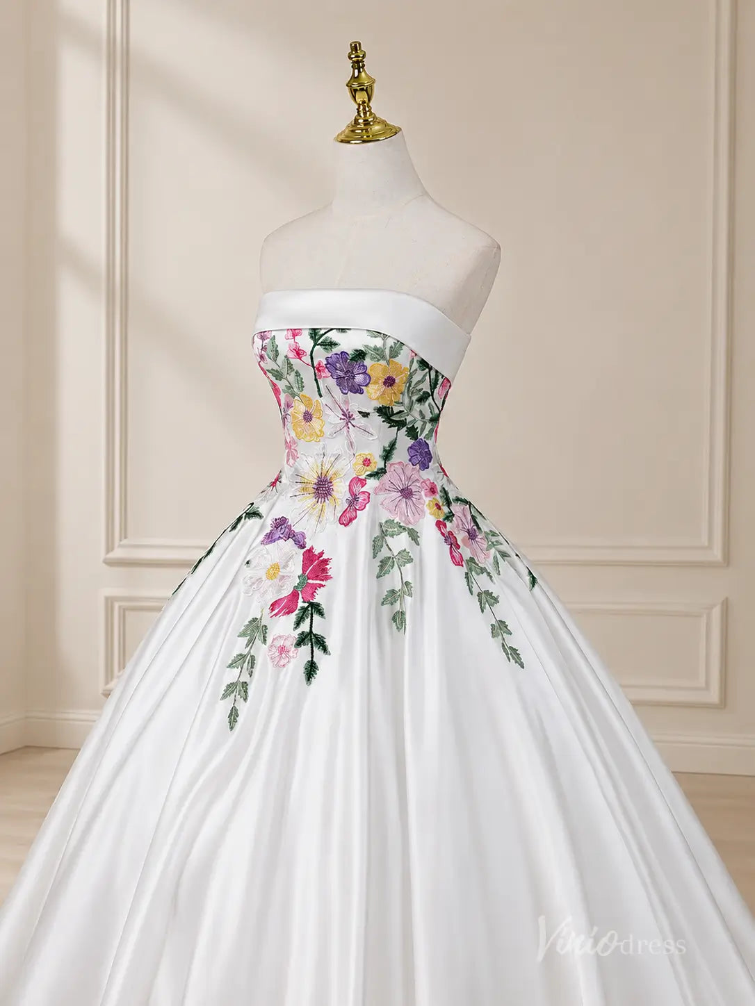 Fairytale Ivory Blooming Floral Wedding Dress with Strapless Corset Bodice, Lace Trim & Chapel Train - FW288-wedding dresses 2026-Viniodress-Ivory-Dress Only-Custom Size – Add Measurements in Cart