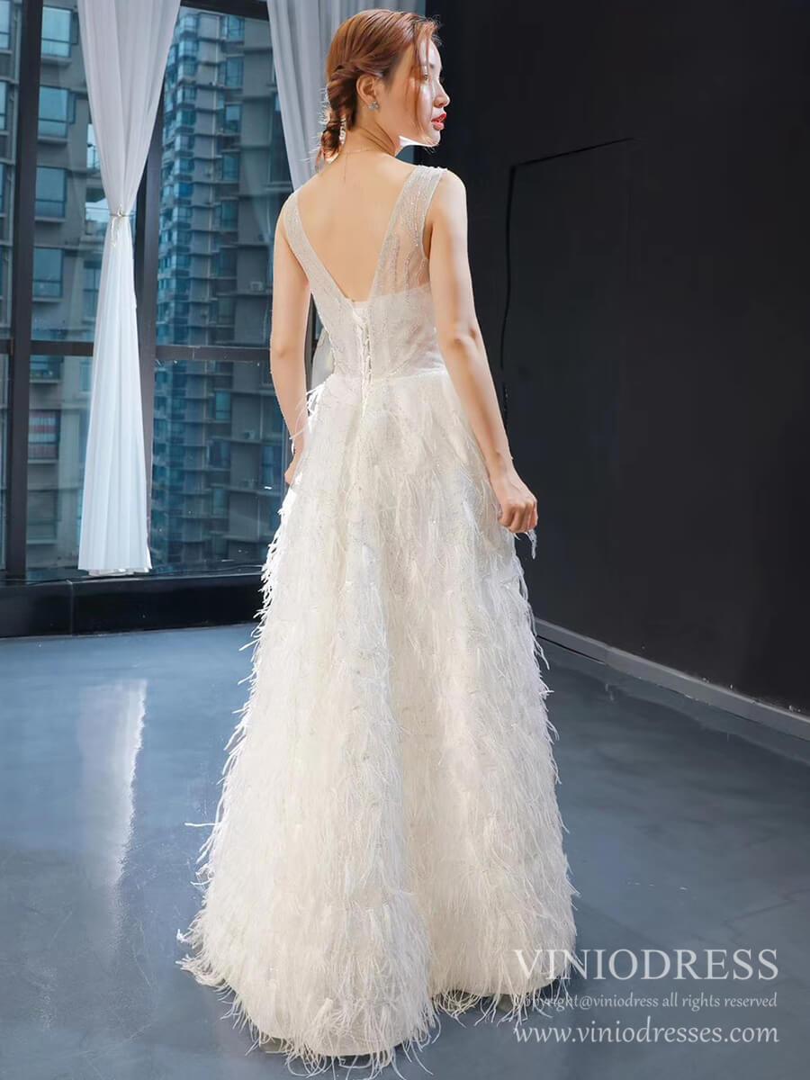 Feather Style A-line Wedding Dresses Beaded Bodice Bridal Gown VW1753-wedding dresses-Viniodress-Viniodress