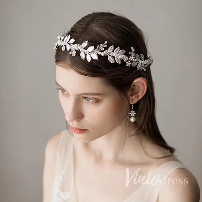 Filigree Laurel Leaf Halo Headband with Tieback Viniodress ACC1095-Headpieces 2025 -Viniodress-Silver-