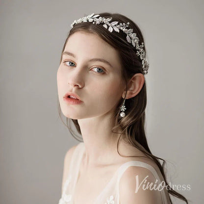 Filigree Laurel Leaf Halo Headband with Tieback Viniodress ACC1095-Headpieces 2025 -Viniodress-Silver-