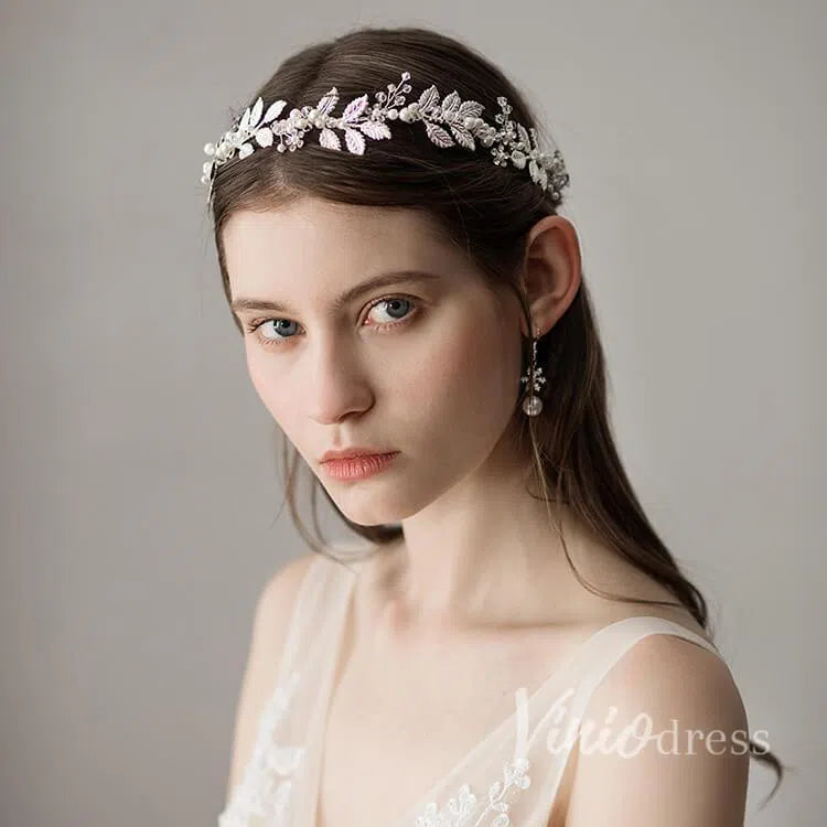 Filigree Laurel Leaf Halo Headband with Tieback Viniodress ACC1095-Headpieces 2025 -Viniodress-Silver-