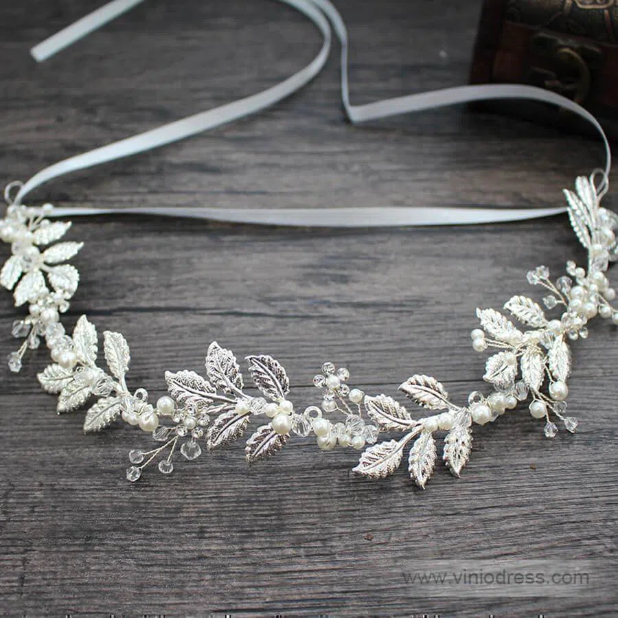 Filigree Laurel Leaf Halo Headband with Tieback Viniodress ACC1095-Headpieces 2025 -Viniodress-Silver-