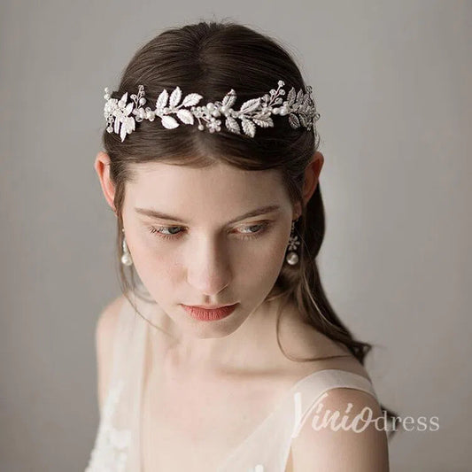 Filigree Laurel Leaf Halo Headband with Tieback Viniodress ACC1095-Headpieces 2025 -Viniodress-Silver-