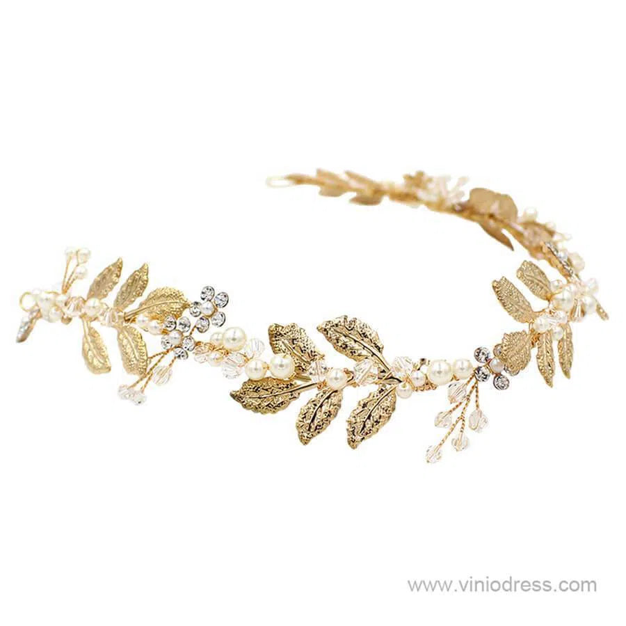 Filigree Laurel Leaf Halo Headband with Tieback Viniodress ACC1095-Headpieces-Viniodress-Viniodress