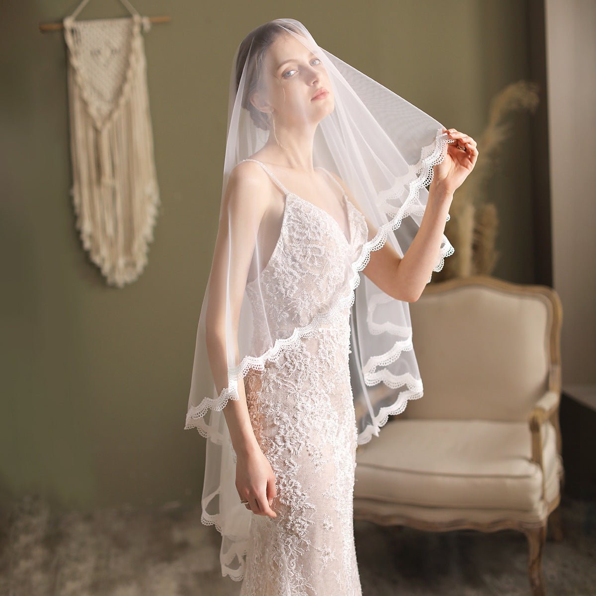 Fingertip Length Blusher Veil-Accessories 2025 -Viniodress-Ivory-