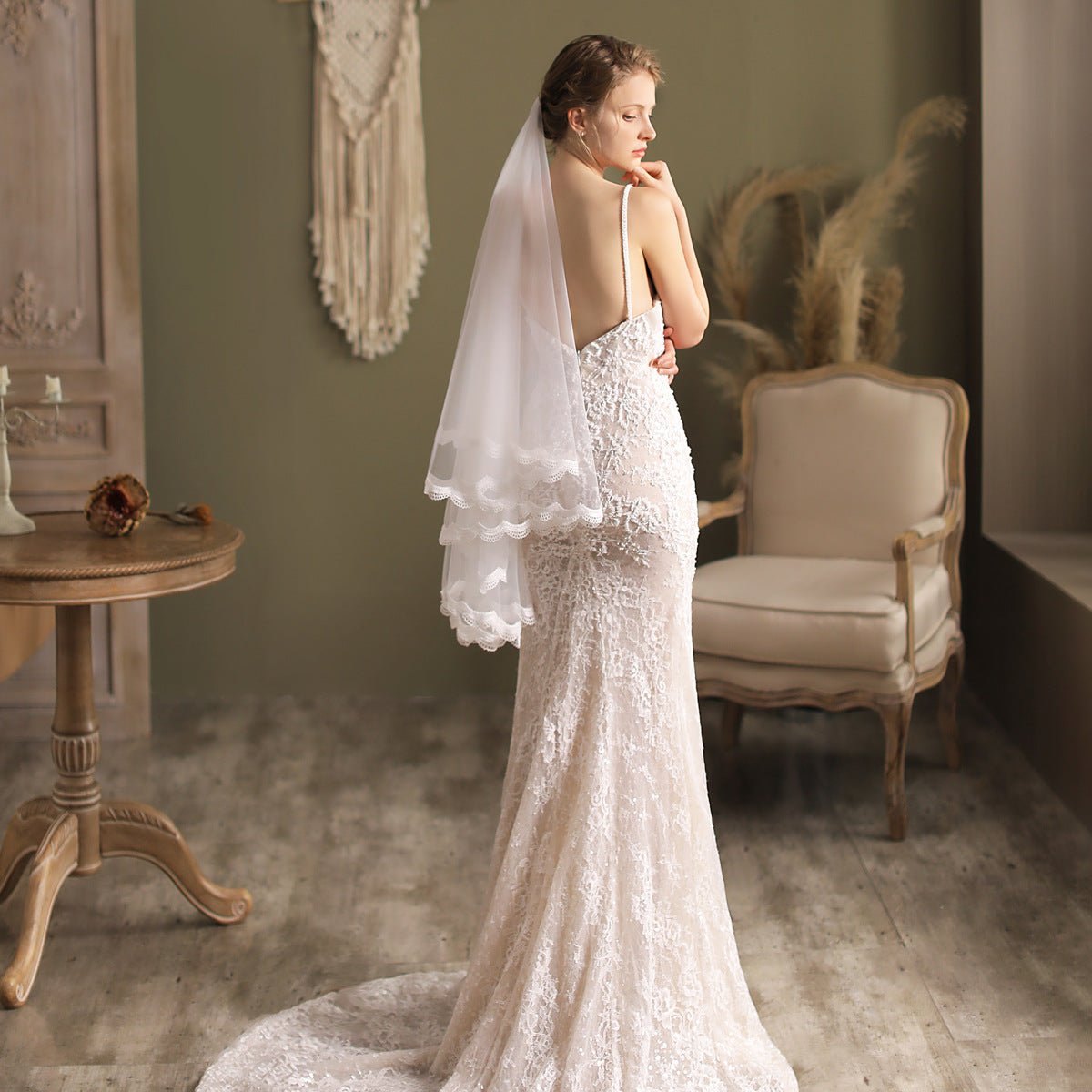 Fingertip Length Blusher Veil-Accessories 2025 -Viniodress-Ivory-