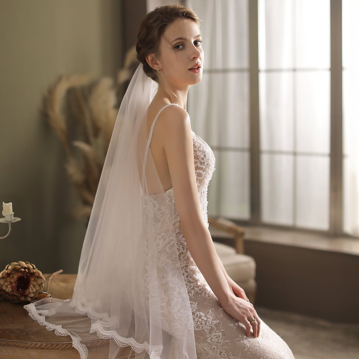 Fingertip Length Blusher Veil-Accessories 2025 -Viniodress-Ivory-