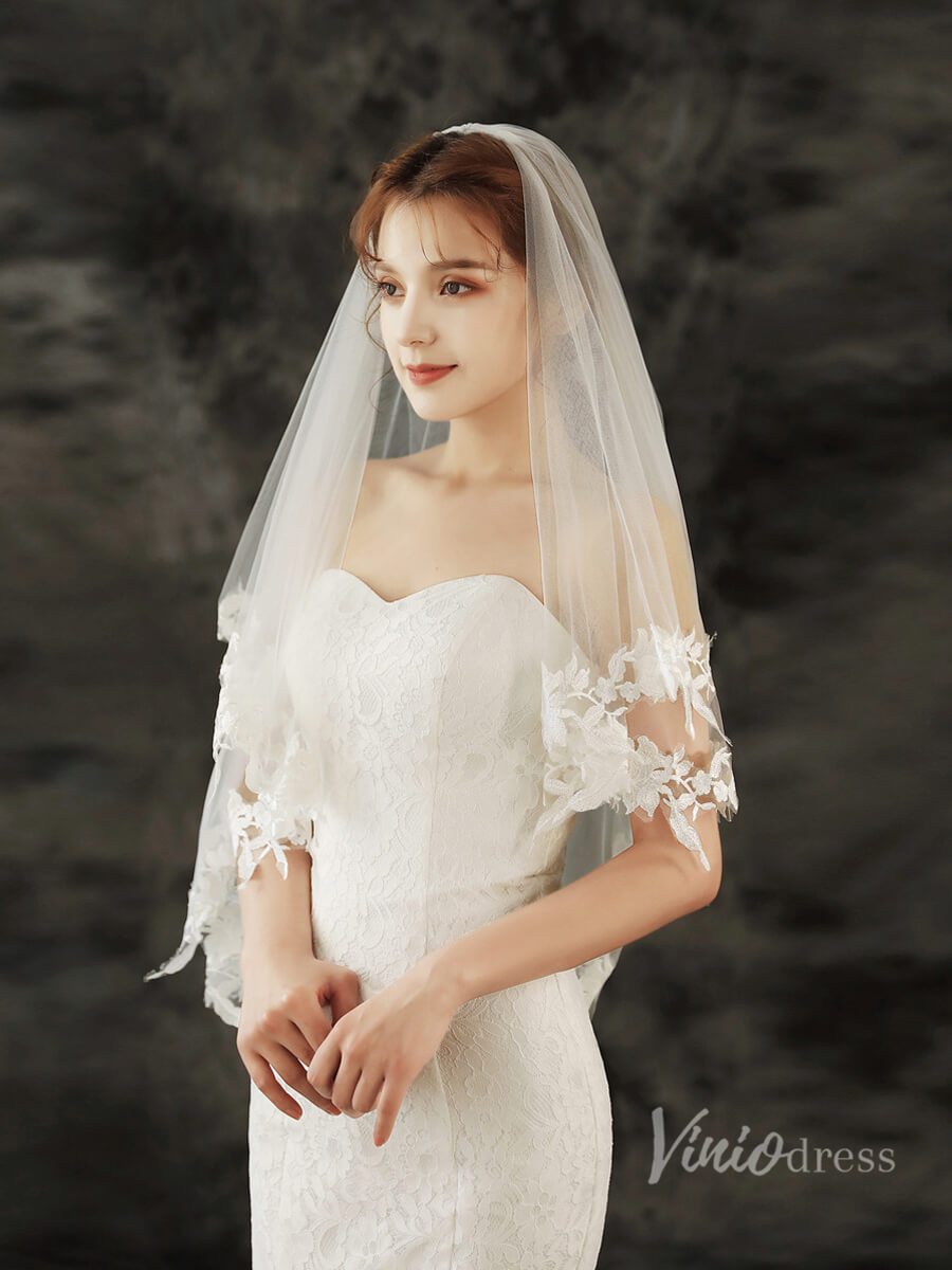 Fingertip Length Blusher Veil Viniodress-Bridal Veil 2025 -Viniodress-Ivory-