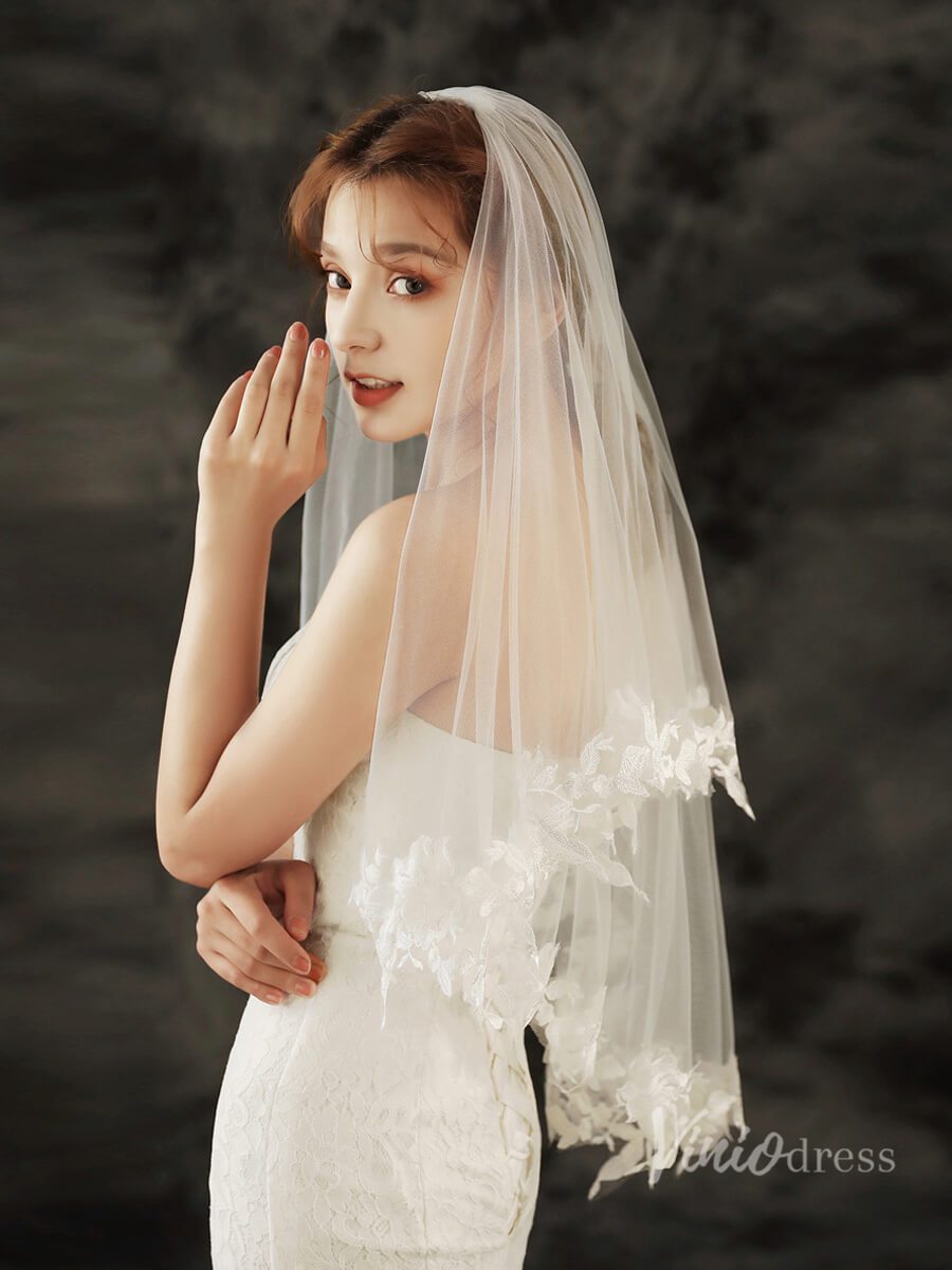 Fingertip Length Blusher Veil Viniodress-Bridal Veil 2025 -Viniodress-Ivory-