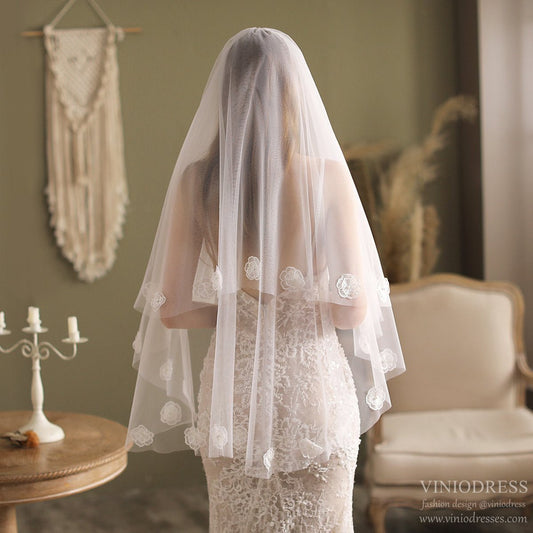 Floral Blusher Veil Hip Length-Accessories 2025 -Viniodress-Ivory-